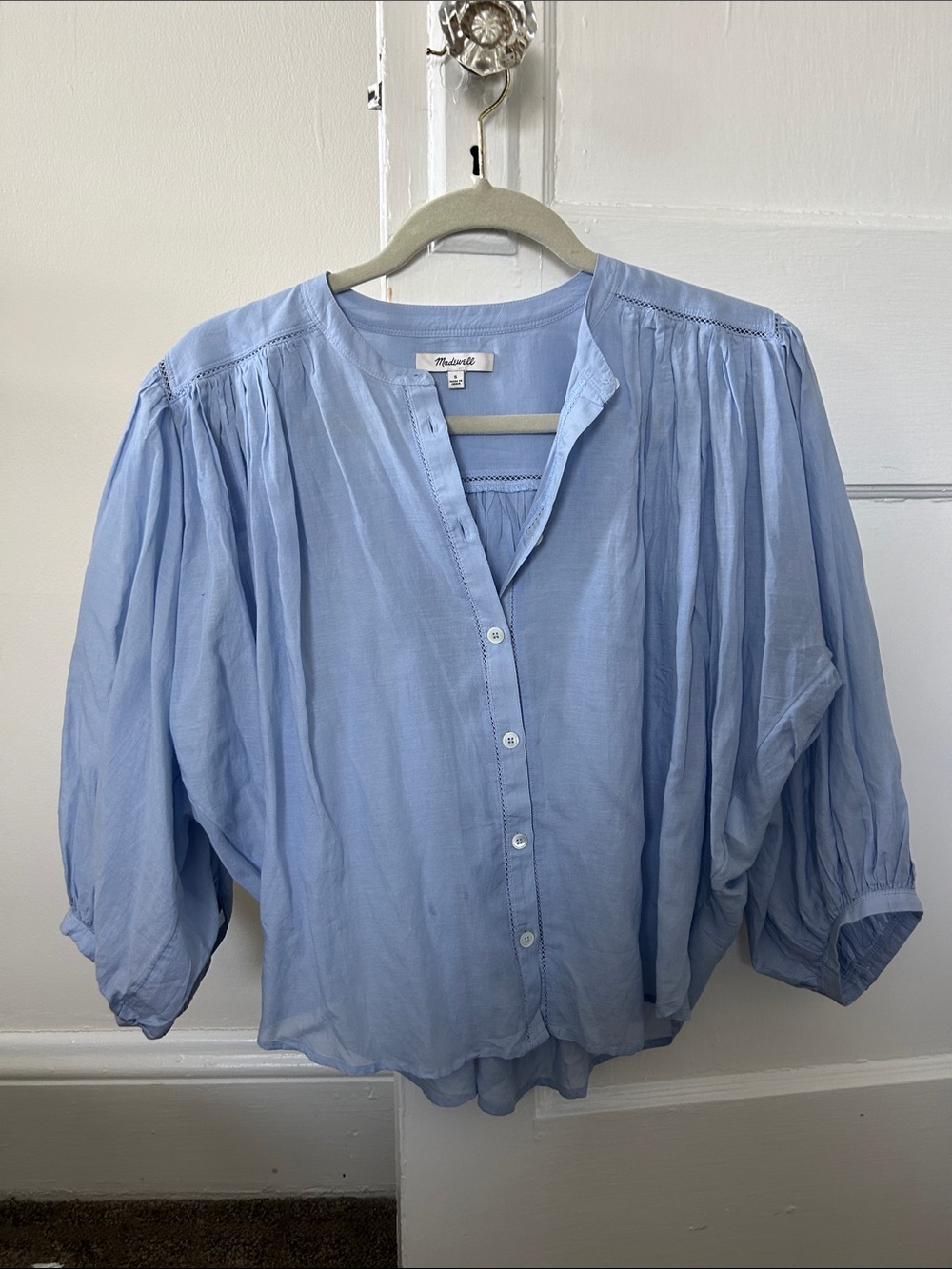 Madewell Sky Blue Button-Front Peasant Blouse